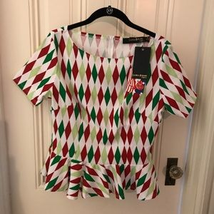 Pinup Girl Selina Top Holiday Harlequin XL NWT